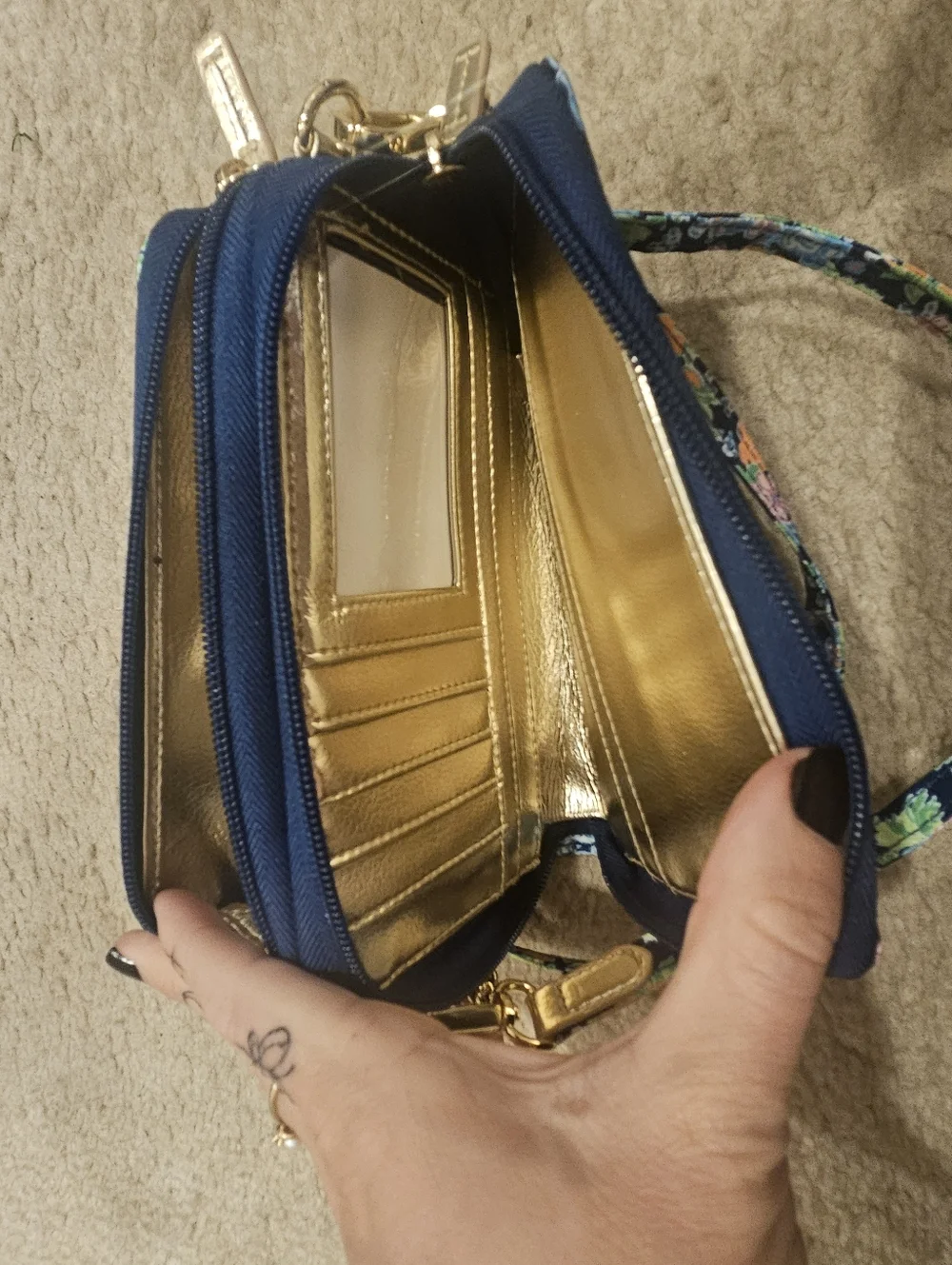 Lily Pulitzer Disney Navy Floral Crossbody Wristlet - Gold Accent - Picture 4 of 5
